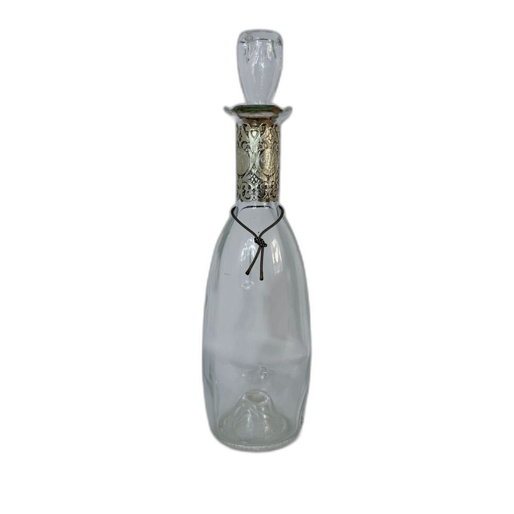 VTG Handblown Glass Decanter Cork Stopper Grecian Foil Dimpled Odyssey Clear